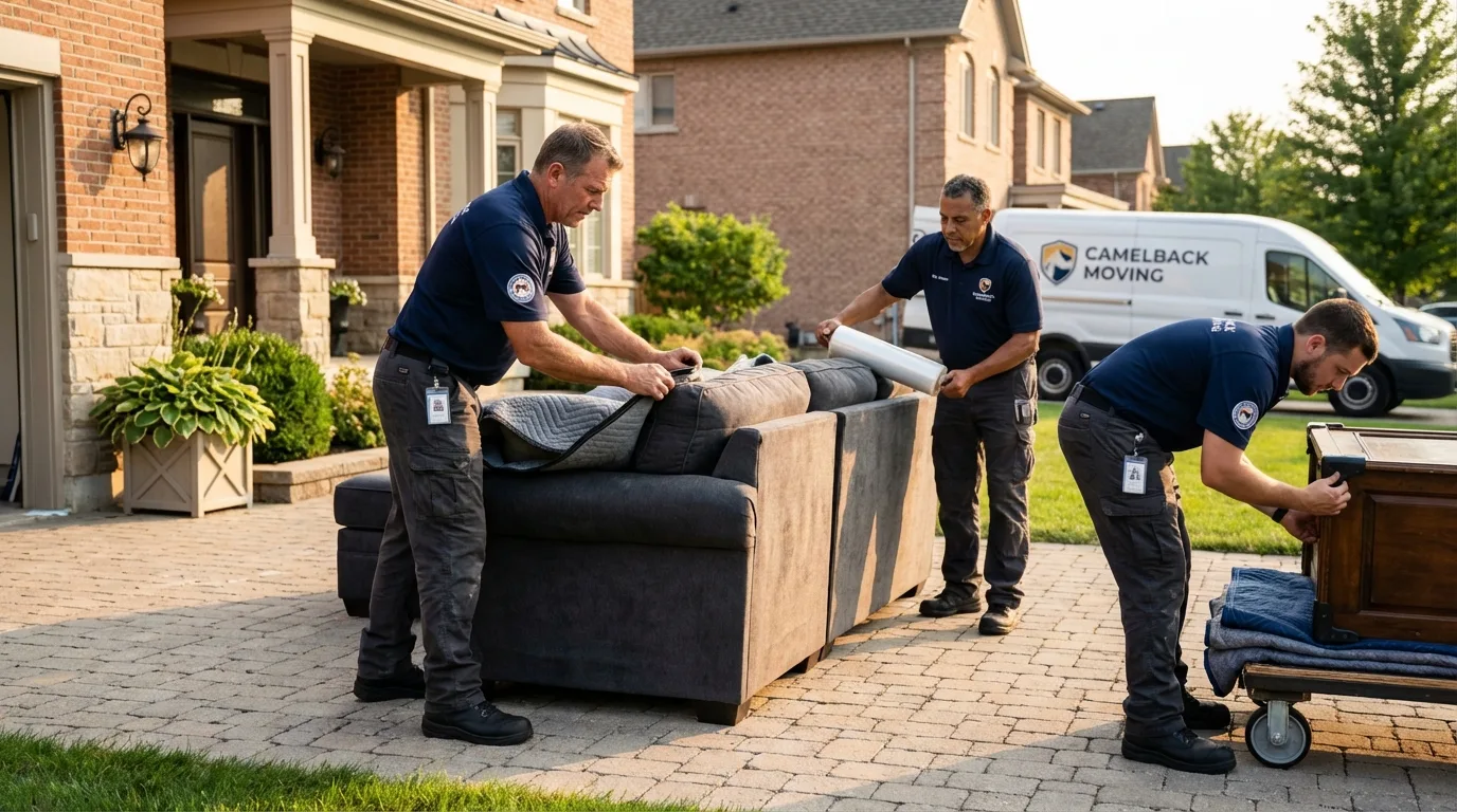 Large estate moving crew wrapping furniture in New Milford, NJ