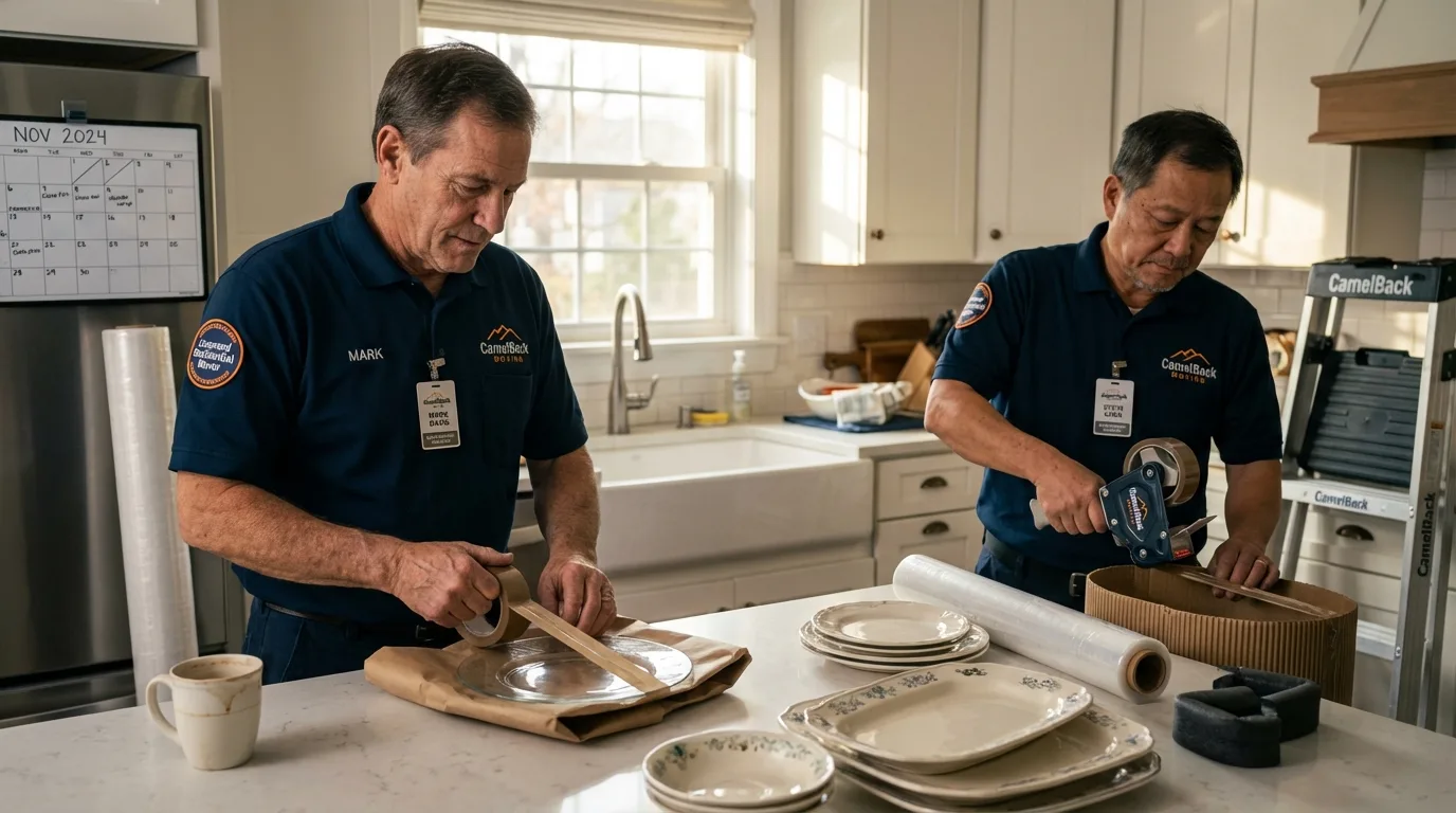 Professional crew packing kitchen dishware in New Milford, NJ